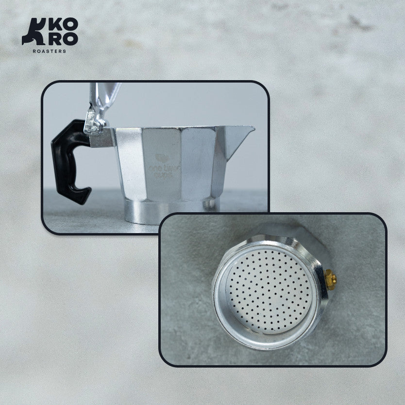 
                  
                    One Two Cups Moka Pot Coffee Espresso Maker 50ml (1 cup) by Koro Roasters | Kopi Tanpa Ampas
                  
                