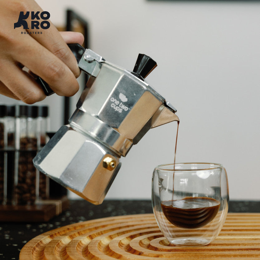 
                  
                    One Two Cups Moka Pot Coffee Espresso Maker 150ml (3 cups) by Koro Roasters | Kopi Tanpa Ampas
                  
                