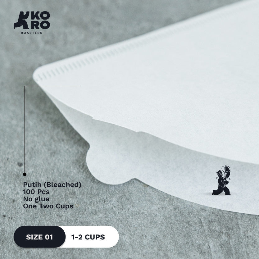 One Two Cups Filter Paper Kertas Saringan Kopi V60 01 Putih/Bleached - 100pcs 1-2 cups Koro Roasters
