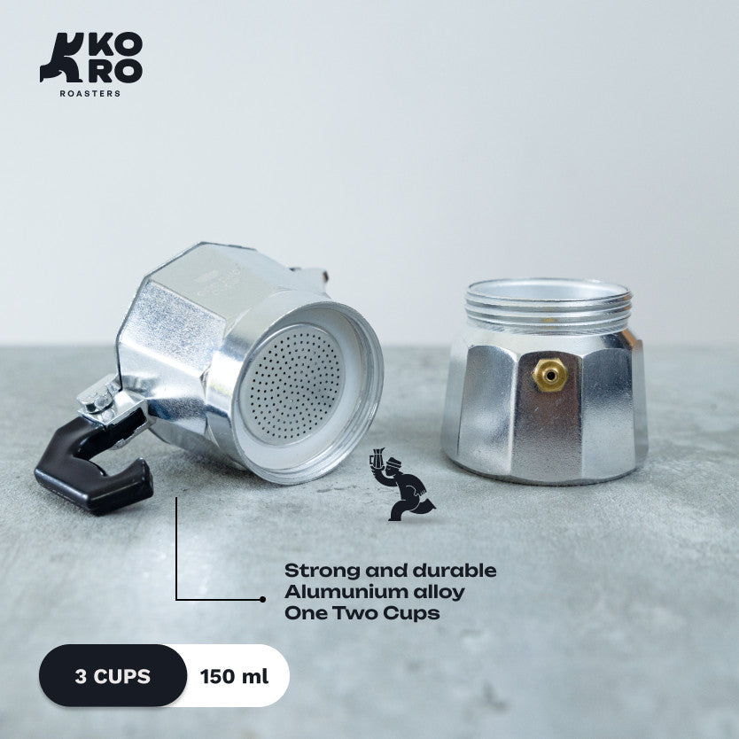 
                  
                    One Two Cups Moka Pot Coffee Espresso Maker 150ml (3 cups) by Koro Roasters | Kopi Tanpa Ampas
                  
                
